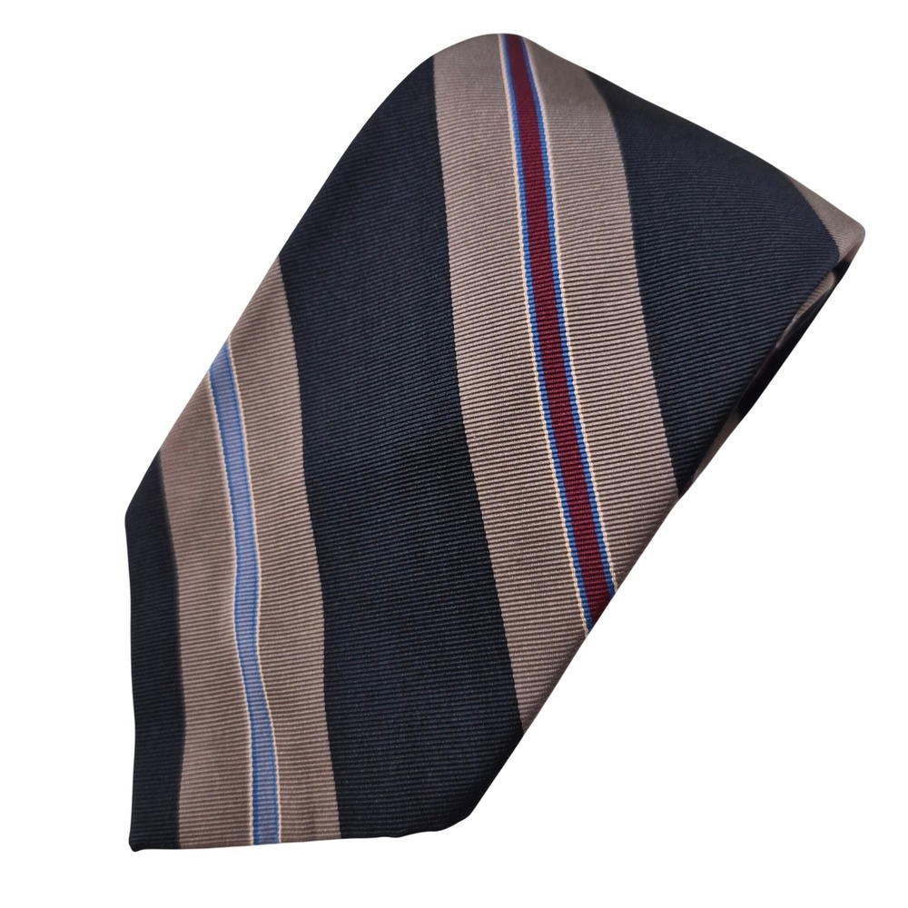 Hathaway Tie Mens Navy Blue‎ Taupe Red Silk Cotton Striped Repp USA Executive